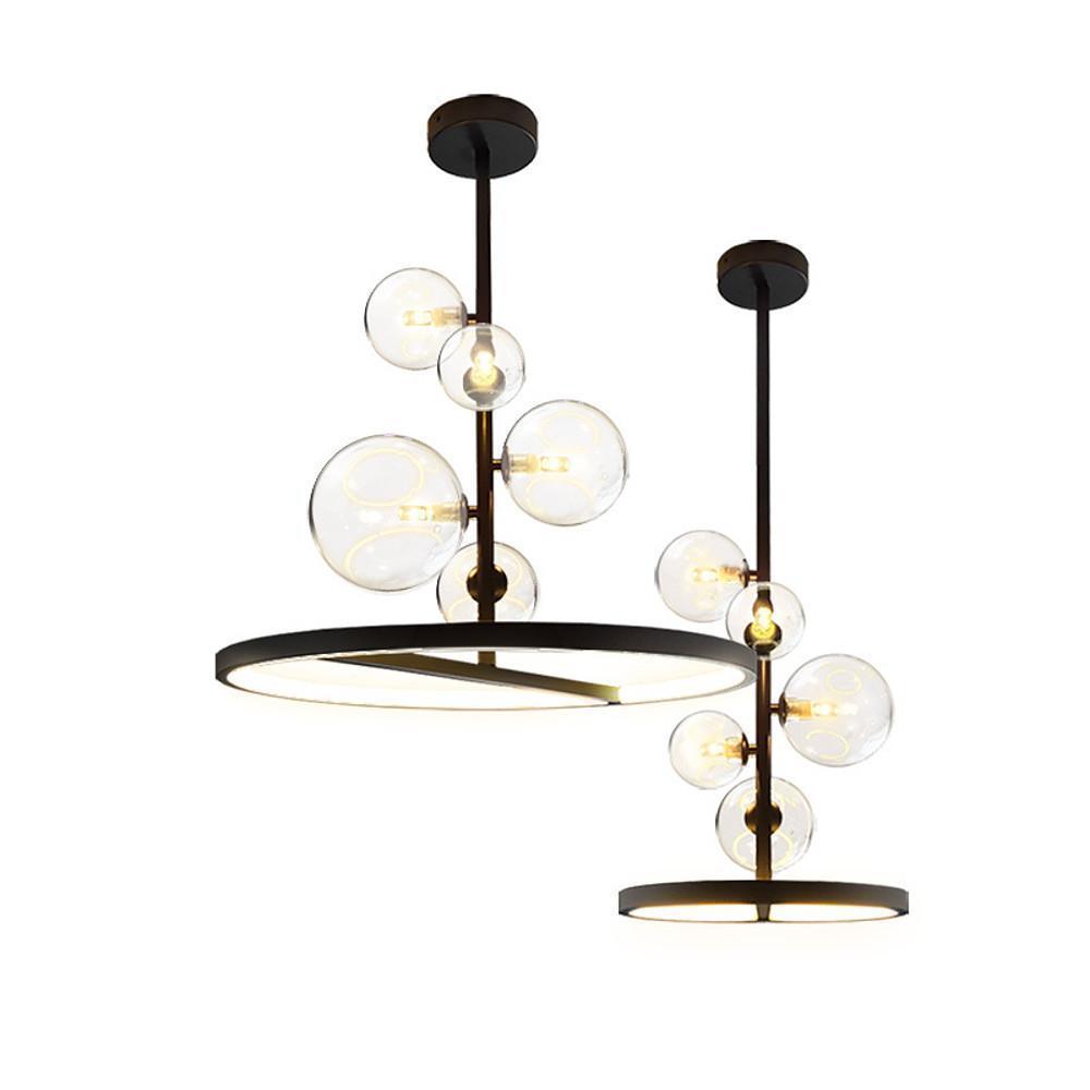 Glass Ball Cluster Pendant — Matte Black, 5-Light LED, 3000K Warm, 11" or 19"