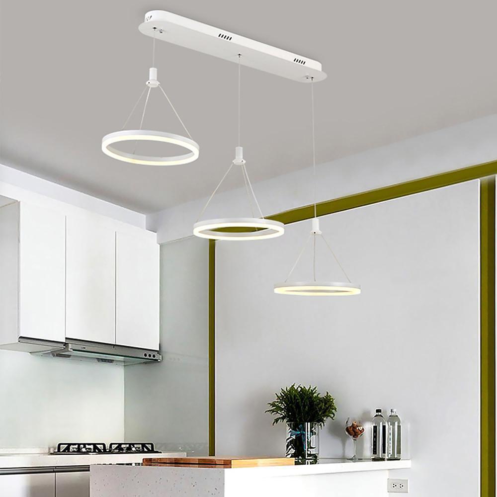 3-Ring LED Pendant Chandelier — Aluminum and Acrylic, Dimmable with Remote, Black or White