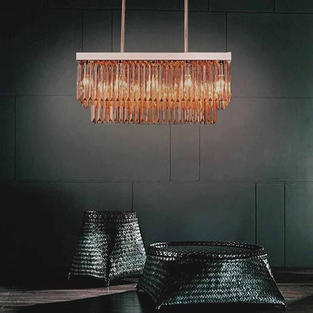 Double-Layer Rectangular Crystal LED Pendant Light - Industrial Chandelier