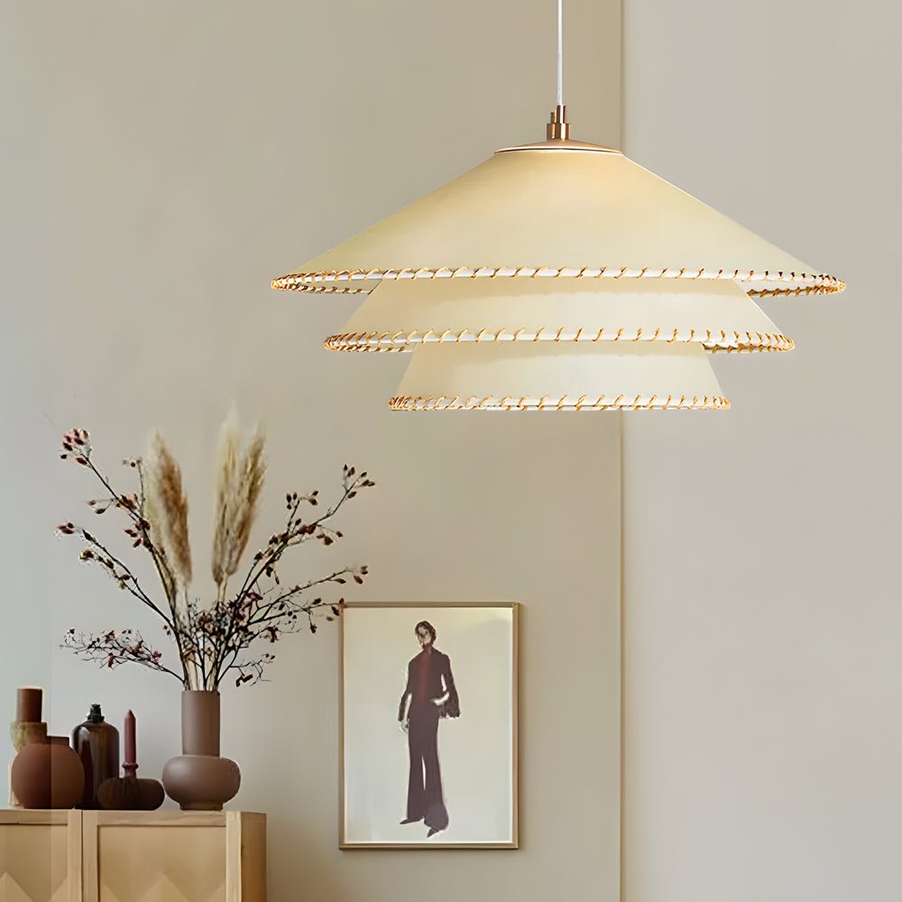rustic 3 tier parchment pendant light 1 light hanging lamp with fabric shade