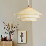 rustic 3 tier parchment pendant light 1 light hanging lamp with fabric shade