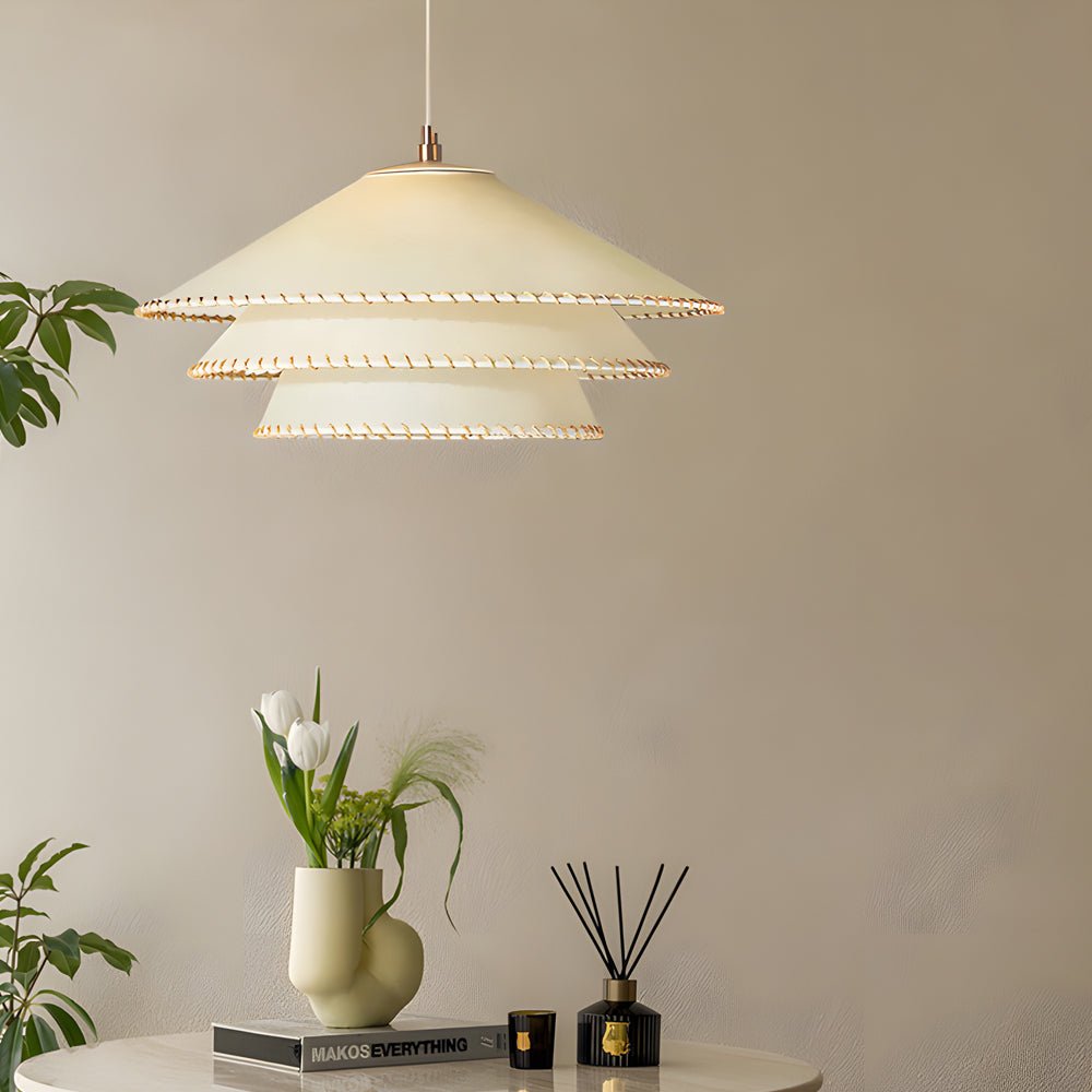 rustic 3 tier parchment pendant light 1 light hanging lamp with fabric shade