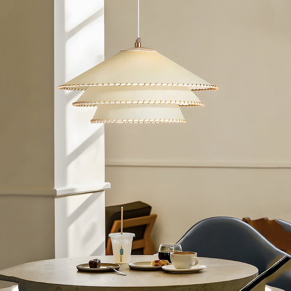 rustic 3 tier parchment pendant light 1 light hanging lamp with fabric shade