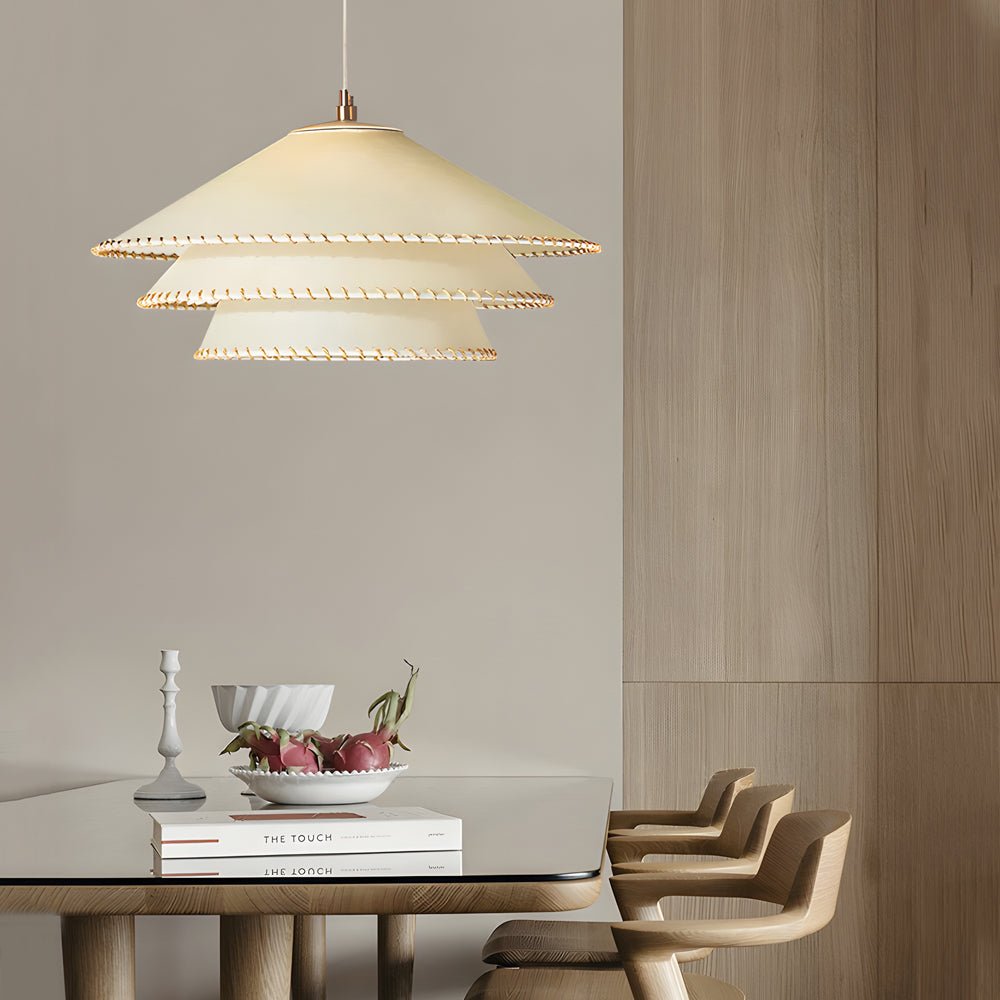 rustic 3 tier parchment pendant light 1 light hanging lamp with fabric shade