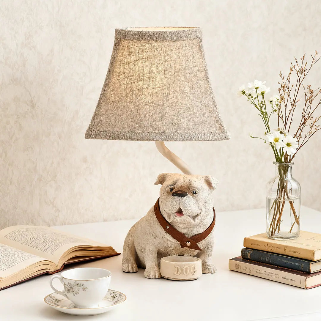 Elegant Mid-Century Dog Table Lamp in White Resin Luxe