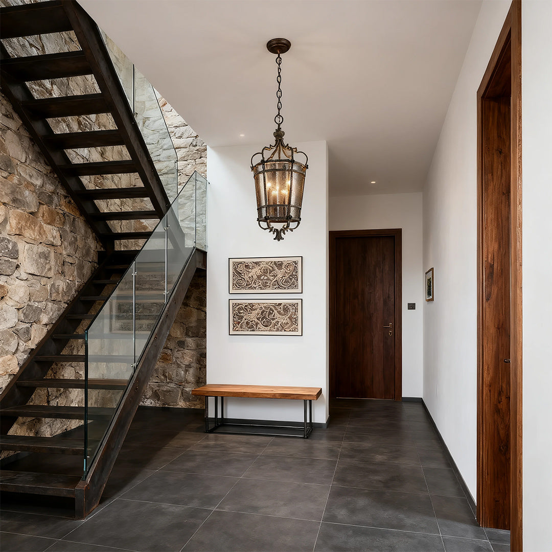 Gothic Roman-Inspired Pendant Light — Antique Bronze Iron, Transparent Glass, 3-Light, E12, Adjustable 1.8m Chain