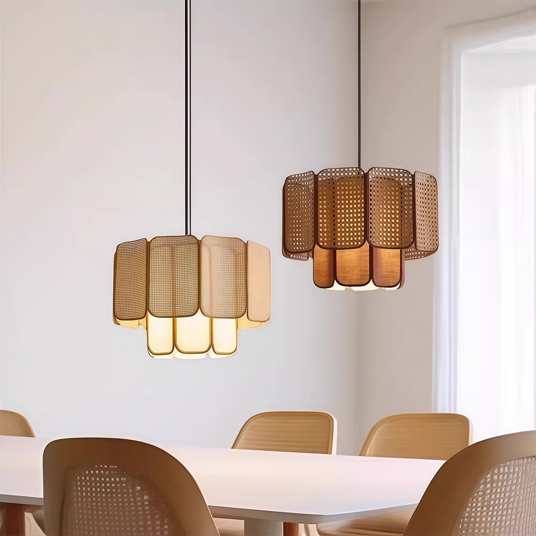 Wabi-Sabi Bamboo & Rattan Pendant — Handwoven, LED E27, 59.1" Adjustable Cord, Natural or Coffee Brown, 4 Sizes