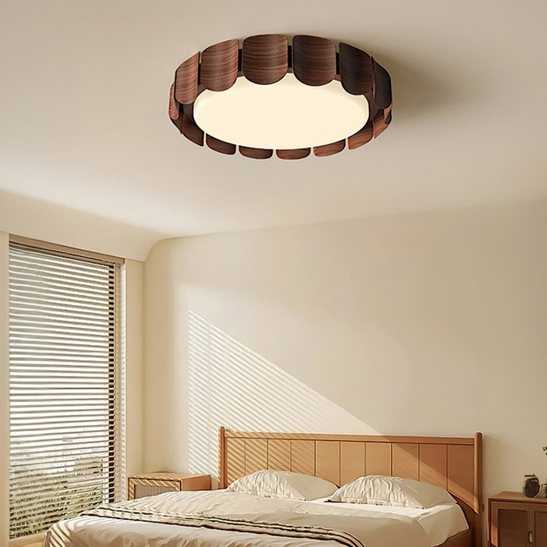 Full-Spectrum Eye-Care LED Flush Mount — Wood Grain & Iron, 39W, 3-Step Dimming (3000K/4000K/6000K), High-CRI 97, 19.69"