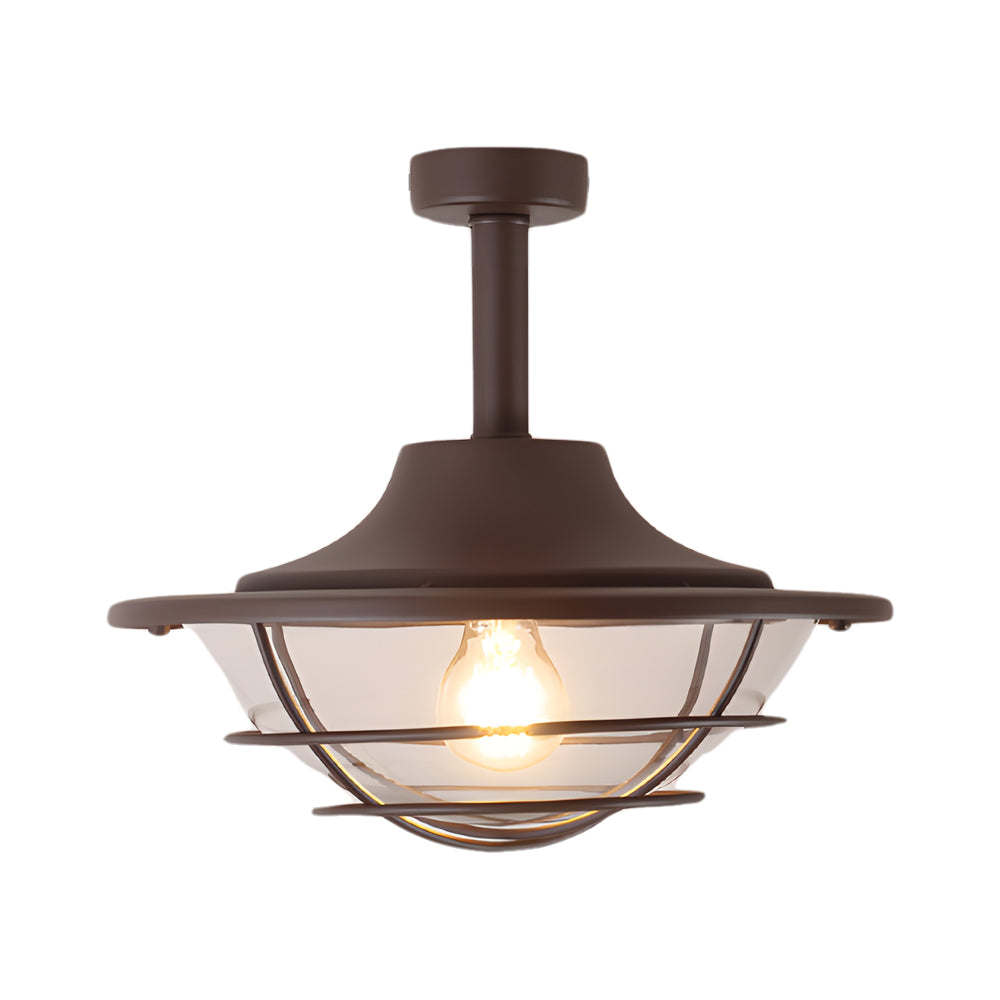 Coastal Outdoor Semi-Flush Ceiling Light — Wrought Iron, Clear Glass Shade, IP44, E27, 3000K Warm White