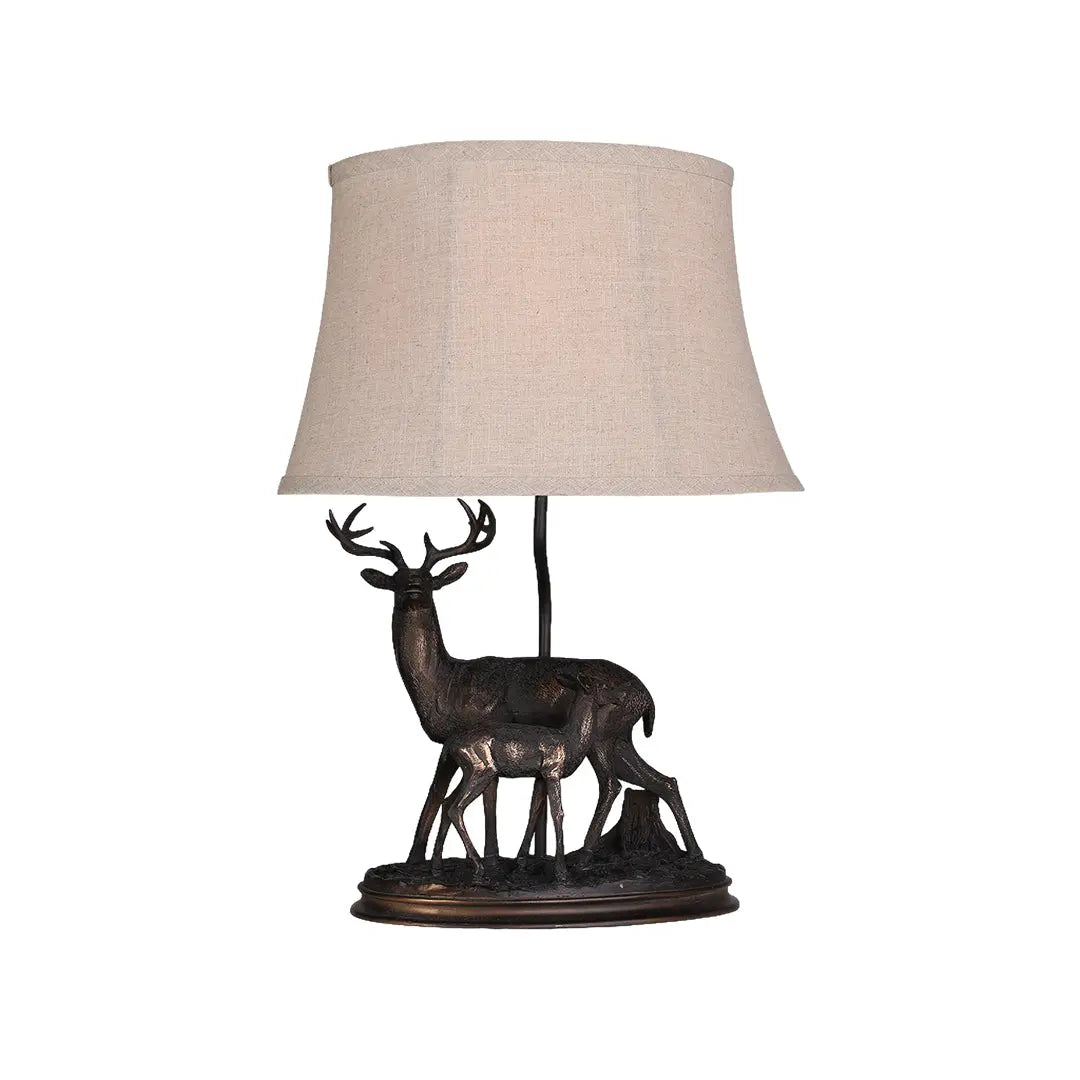 Decorative Table Lamp Featuring a Sculpted Mother Deer and Fawn Luxe