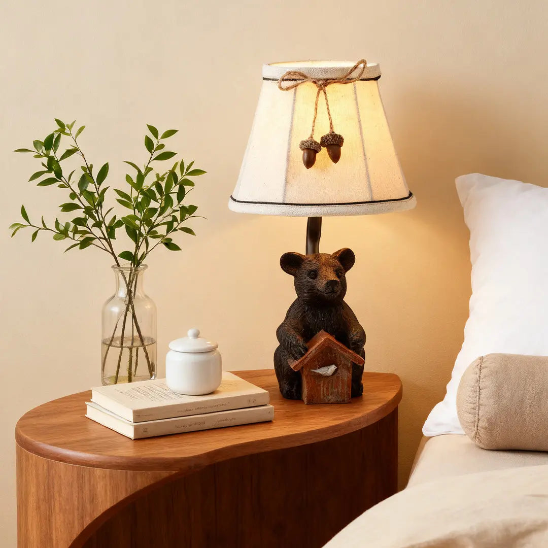 Charming European-Style Bear Table Lamp with Novelty Fabric Lampshade Luxe