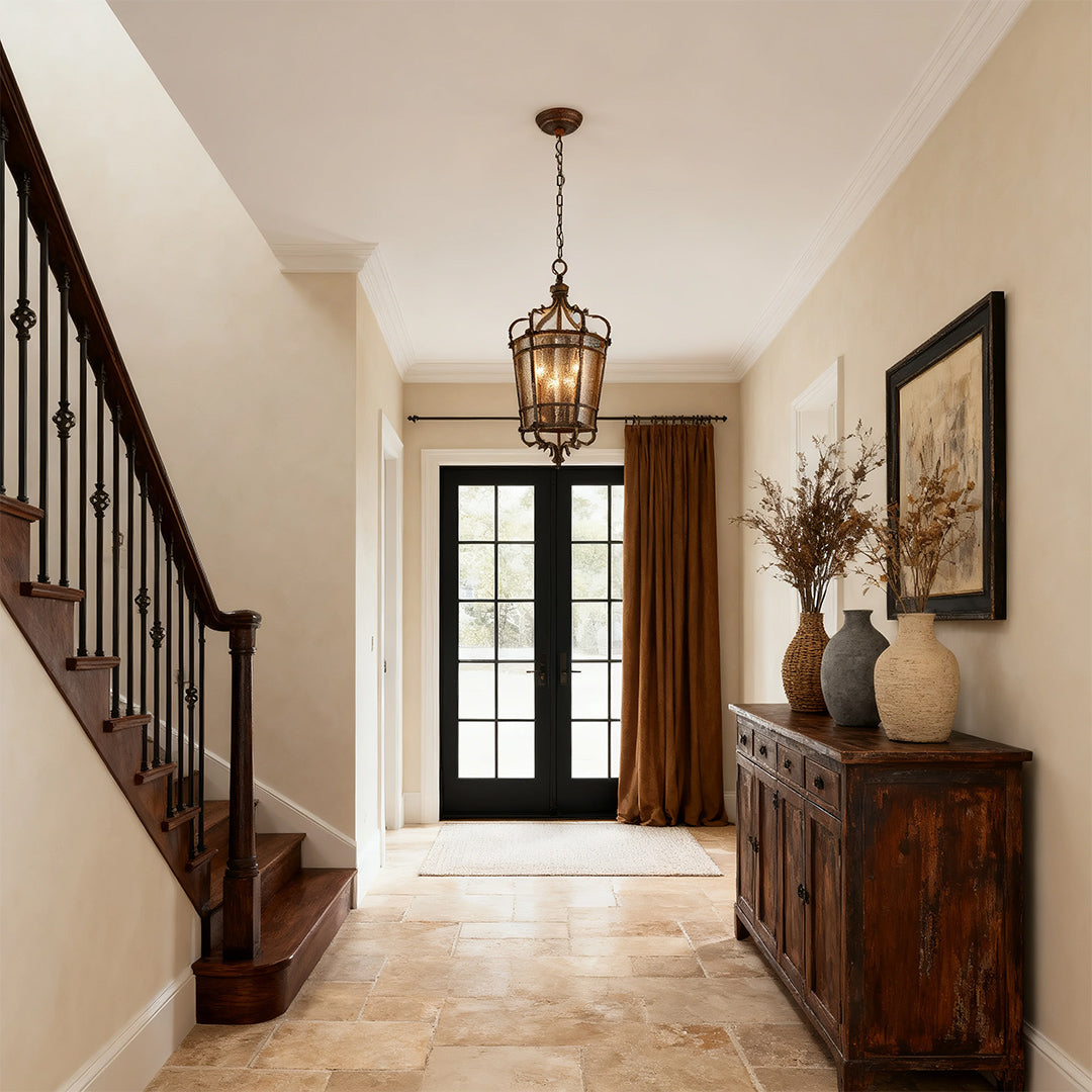 Gothic Roman-Inspired Pendant Light — Antique Bronze Iron, Transparent Glass, 3-Light, E12, Adjustable 1.8m Chain