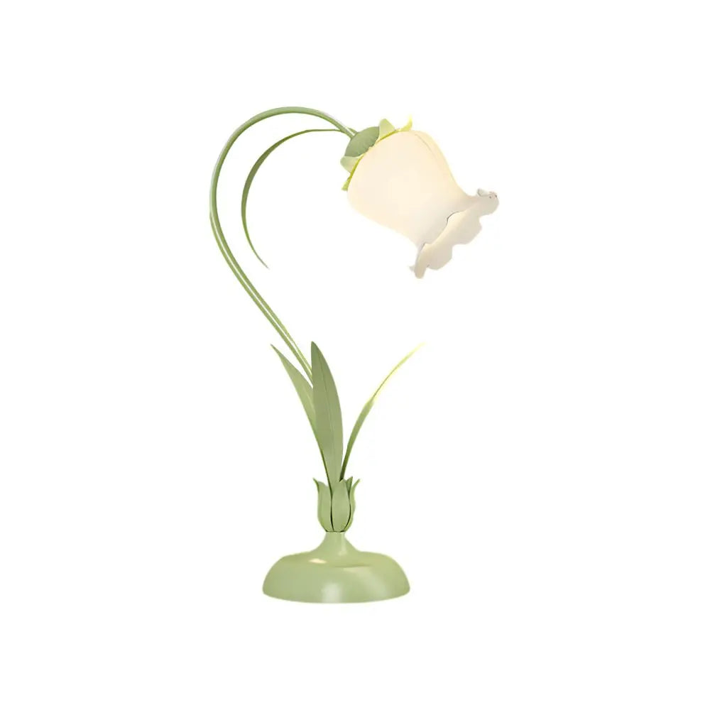 Rustic Green Desk Lamp Featuring a White Floral Shade and 3-Step Dimming for Your Home Office Luxe