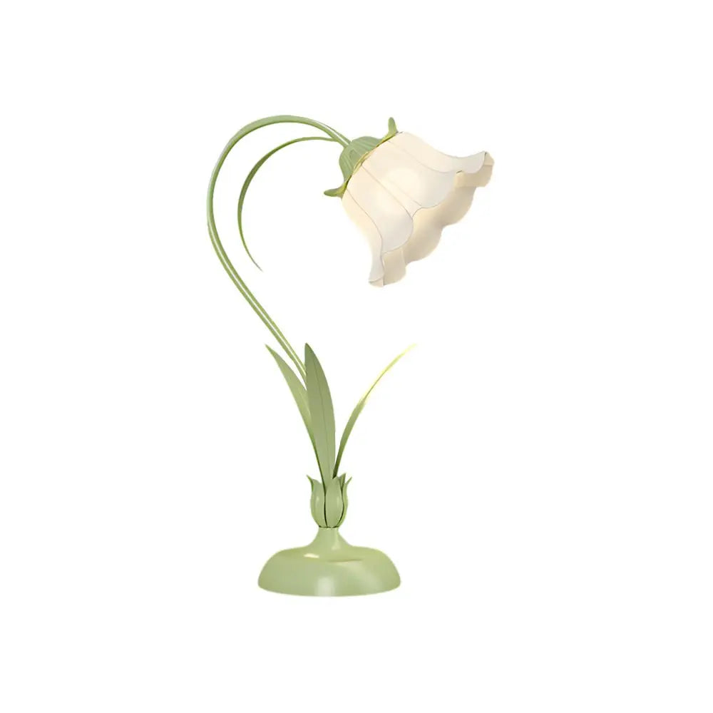 Rustic Green Desk Lamp Featuring a White Floral Shade and 3-Step Dimming for Your Home Office Luxe