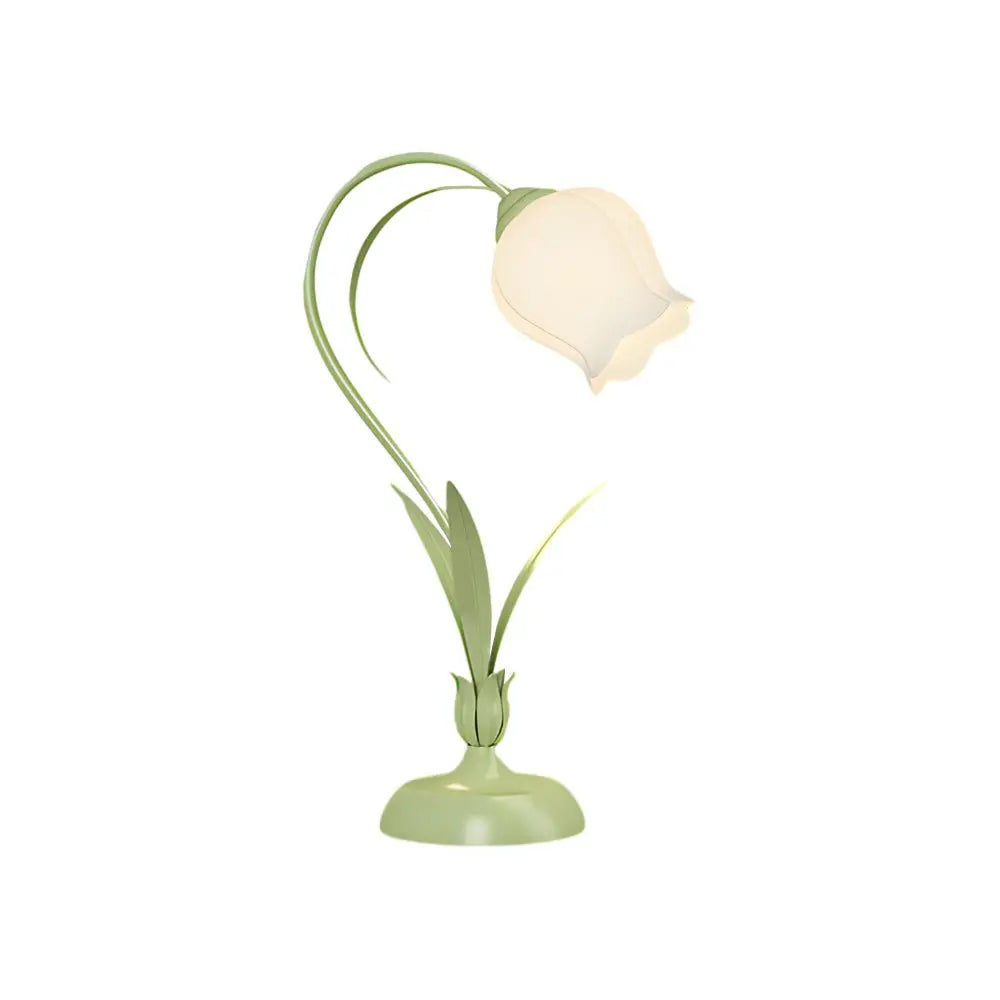 Rustic Green Desk Lamp Featuring a White Floral Shade and 3-Step Dimming for Your Home Office Luxe