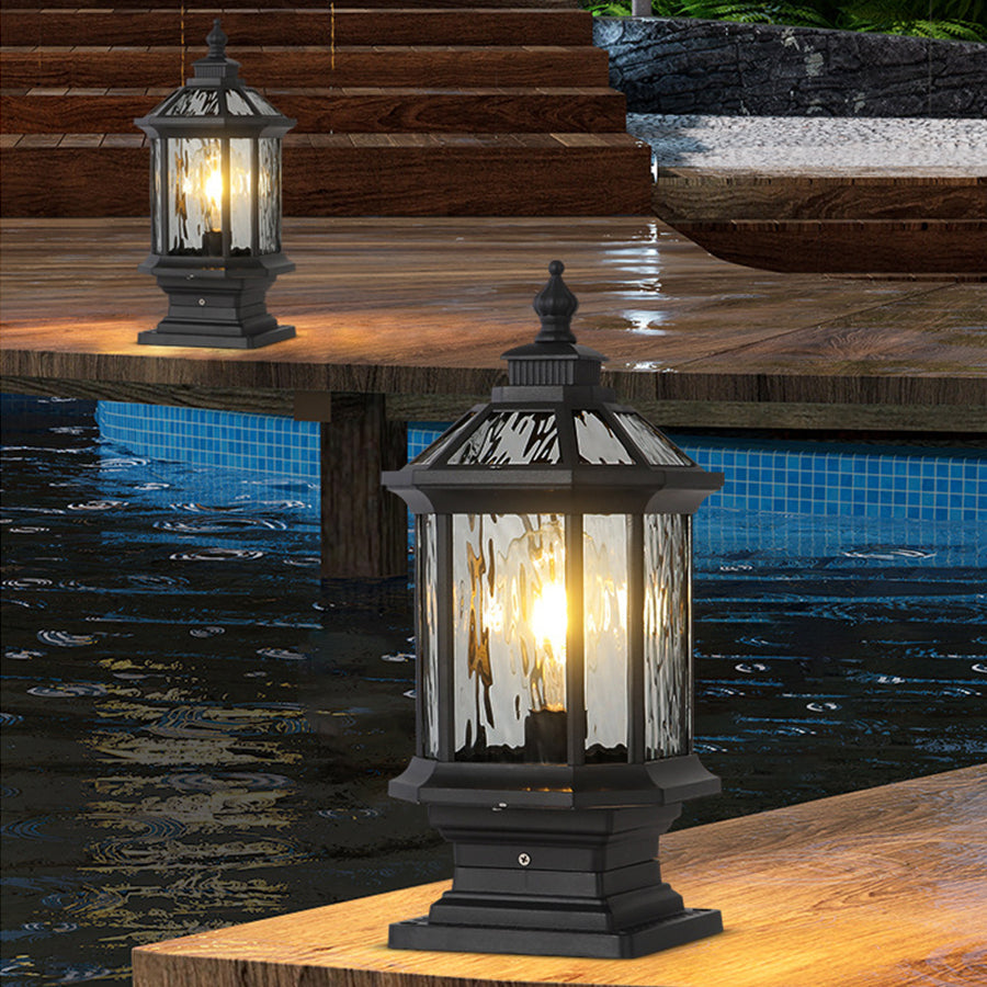 Vintage Lantern Pillar Light — Aluminum, Solar or Hardwired, IP54, 3-Step Dimming, Black or Bronze