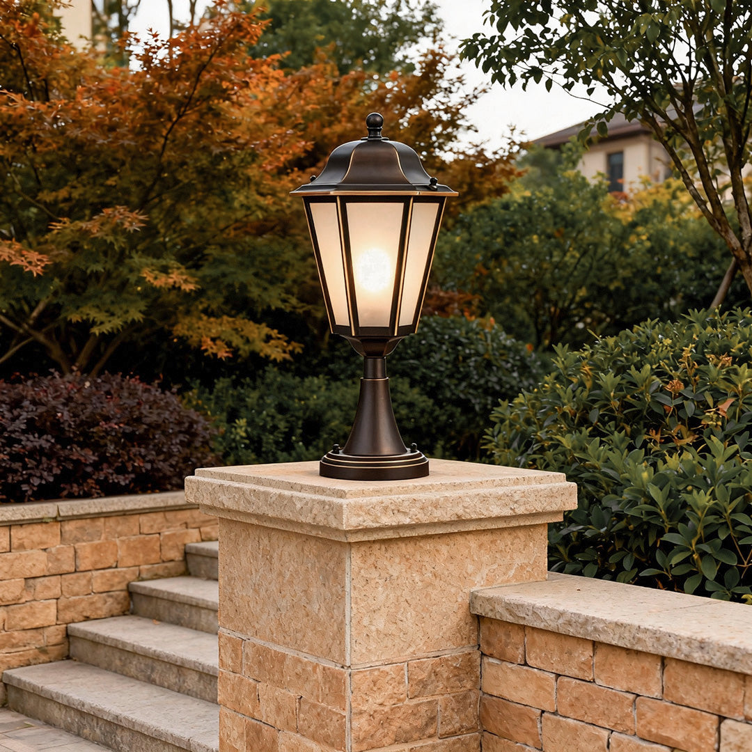 Hexagonal Geometric Outdoor Pillar Light — Solid Copper, Black & Gold Finish, E27, IP55, 17.1"