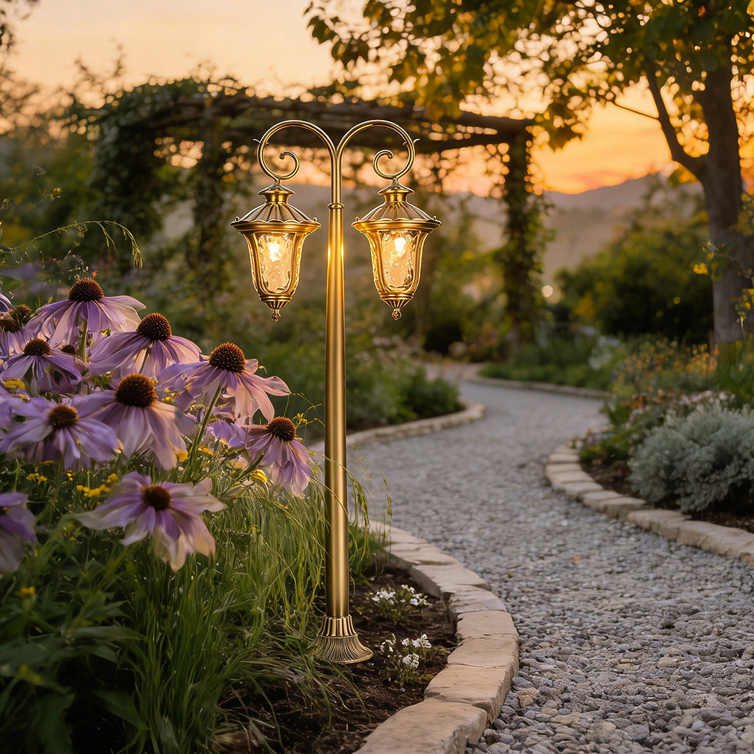 Vintage Copper Outdoor Path Light — Solid Copper, Glass Shade, E27, IP55, Single or Double-Head