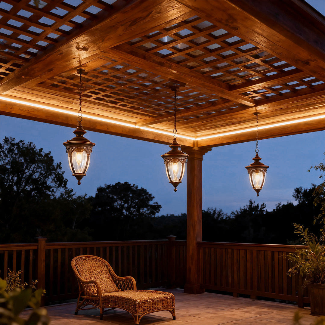 Retro Outdoor Hanging Pendant Light — Sand Black Aluminum, Clear Glass, 9W E26, IP44, 80cm Adjustable Chain