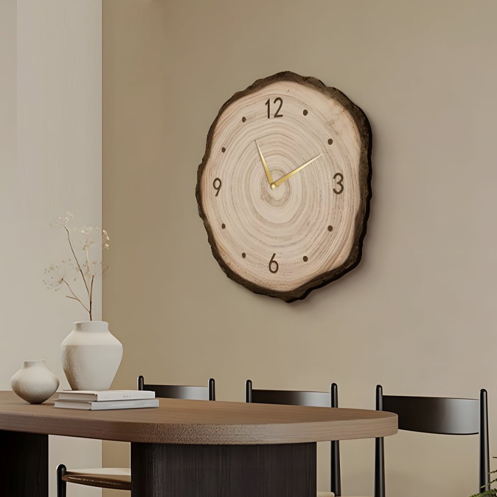 Round Rustic Wood Slice Clock with Remote Control and LED Lights - US Plug Included