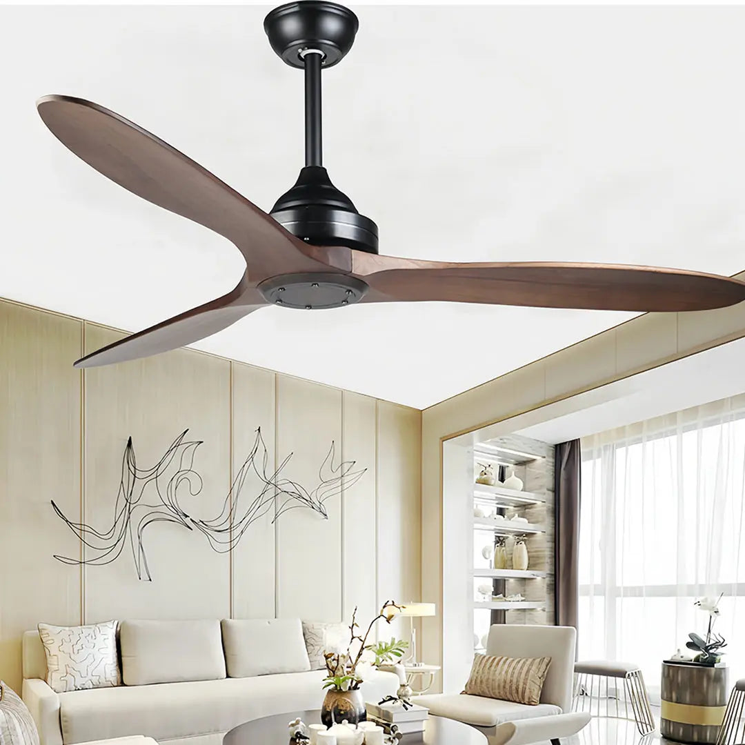 Flush Mount Wooden Ceiling Fan with Light and Quiet DC Motor Fandelier Luxe