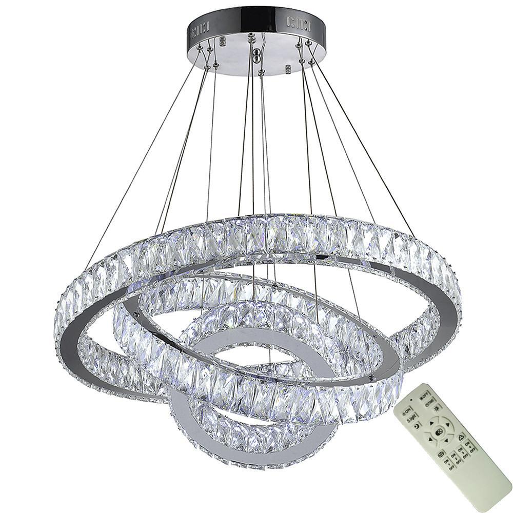 Interwoven Triple-Ring Crystal Chandelier — Silver Electroplated Metal, 31" Diameter, 78W LED Dimmable, 3000K–6000K