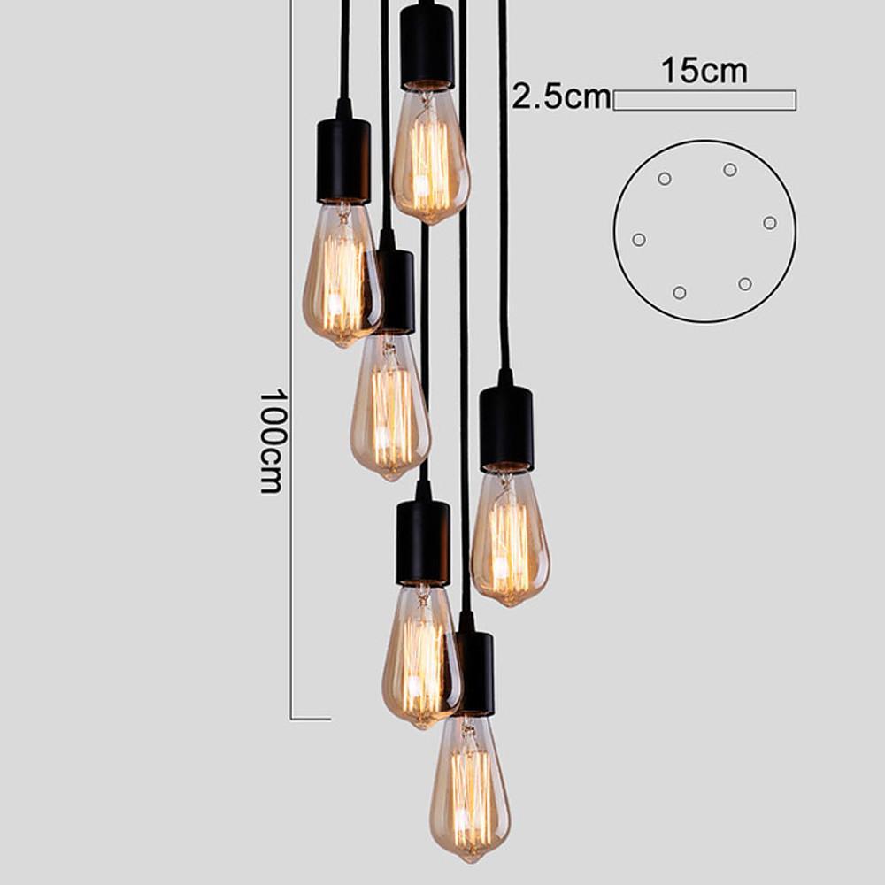 Braided Cluster Teardrop Multi-Light Pendant — Metal, Transparent Glass, 6-Light, Industrial Vintage, Rose Gold / Black
