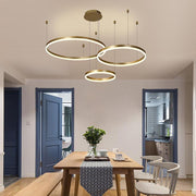 Modern 3-Ring Chandelier — Acrylic and Aluminum, Gold or Coffee, Dimmable LED, Remote Control