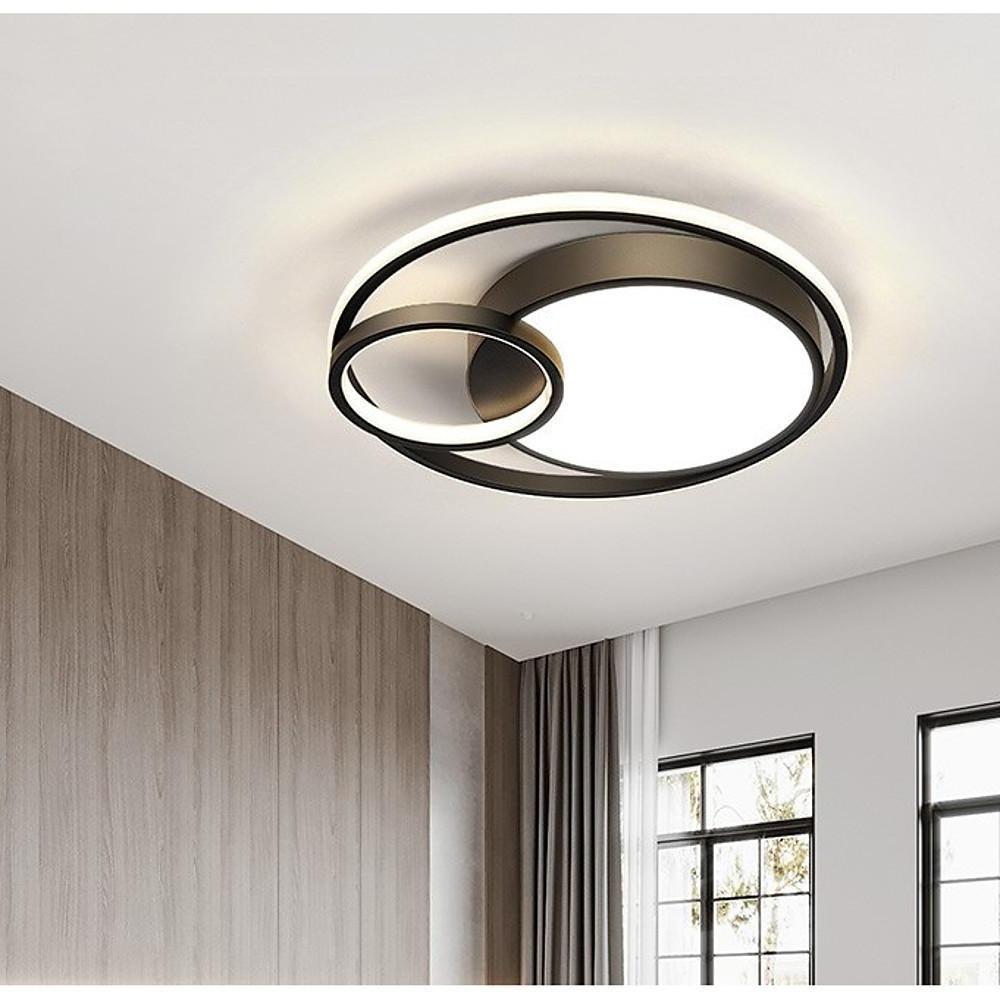 3-Circle LED Flush-Mount Ceiling Light — Black Metal, 16", Modern Bedroom