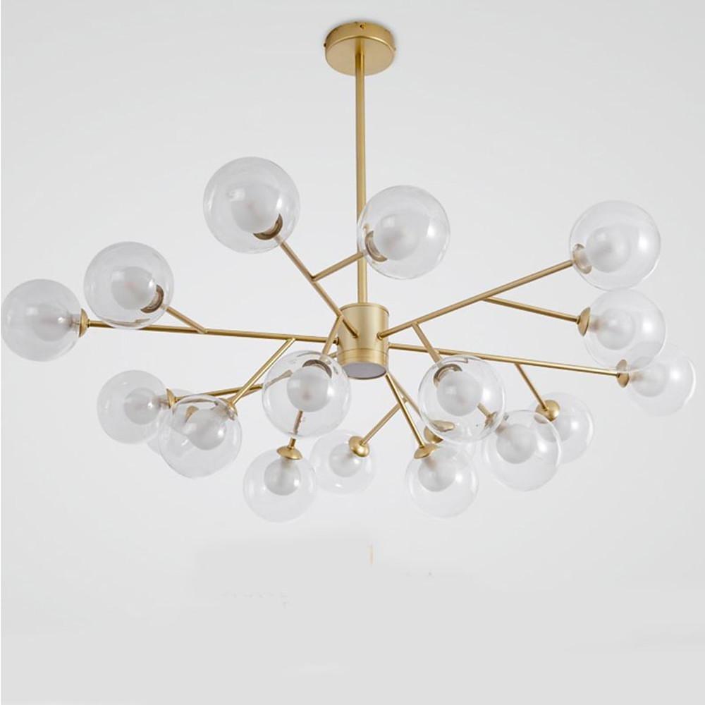 Modern Lantern Chandelier — Glass and Gold Metal, G9, 9-Light, 35" Diameter