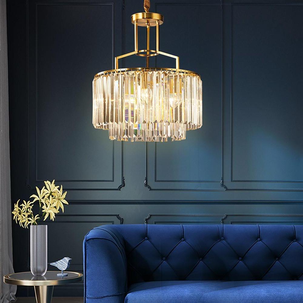 Round Crystal Chandelier — Copper, LED, 14" Diameter, E12/E14, Island Lighting