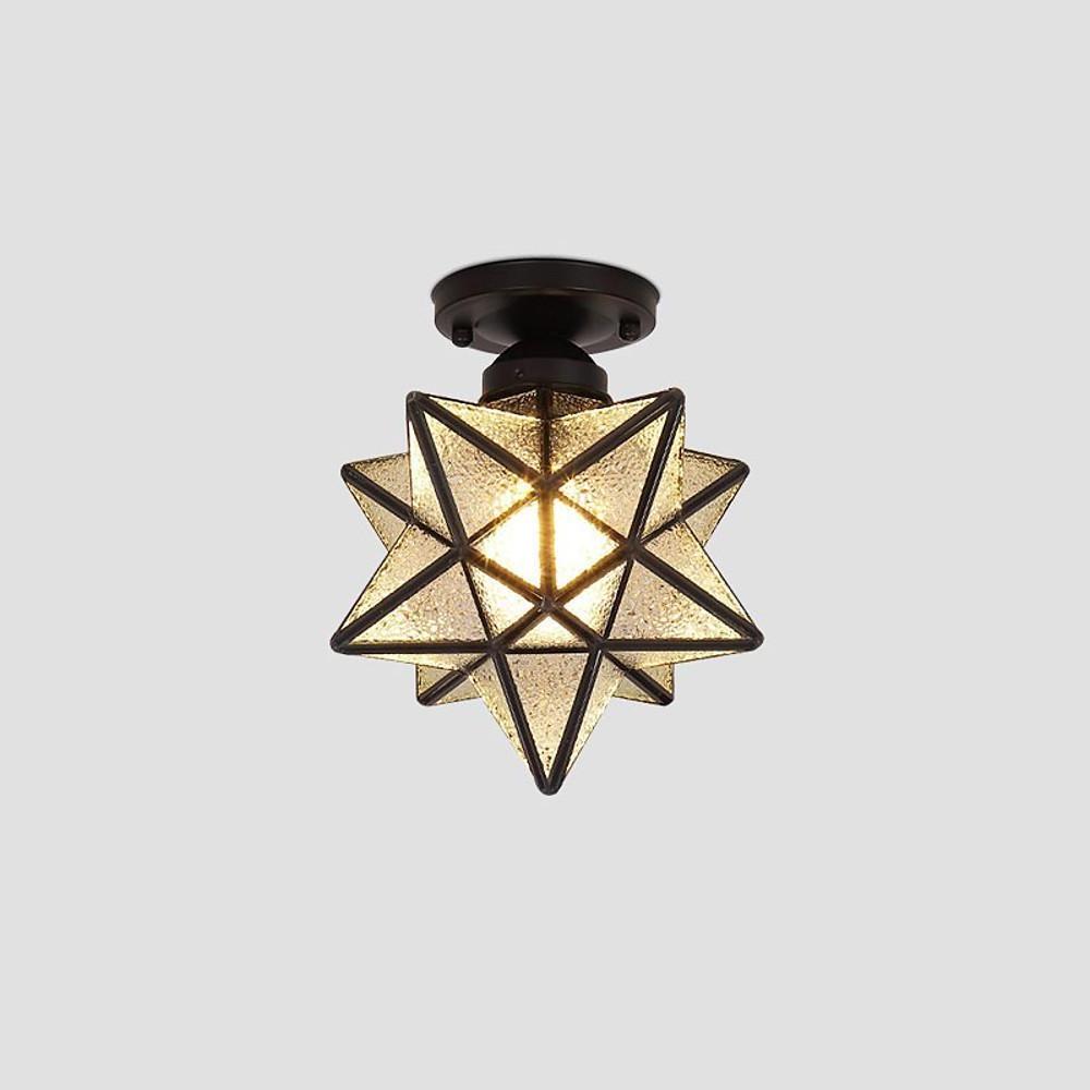 Geometric Multi-Pointed Star Semi-Flush Mount — Metal and Glass, E26/E27, 110–120V