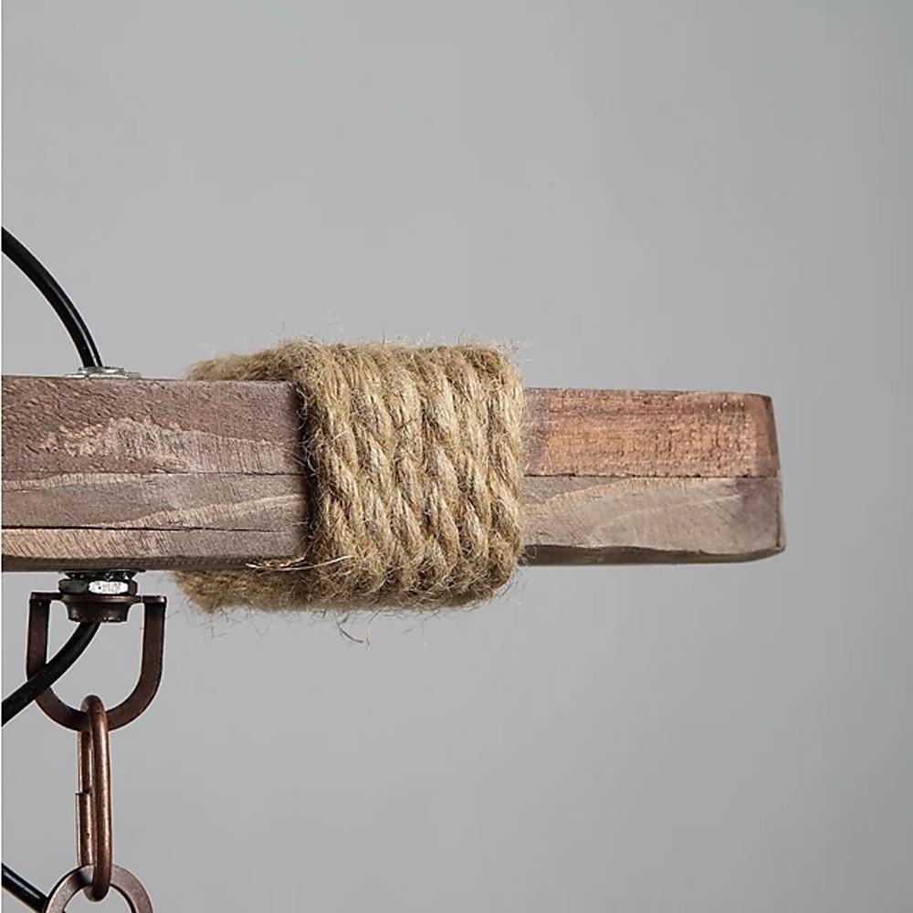 Vintage Farmhouse Geometric Chandelier — Wood and Glass, 39" Adjustable Cord, LED-Compatible