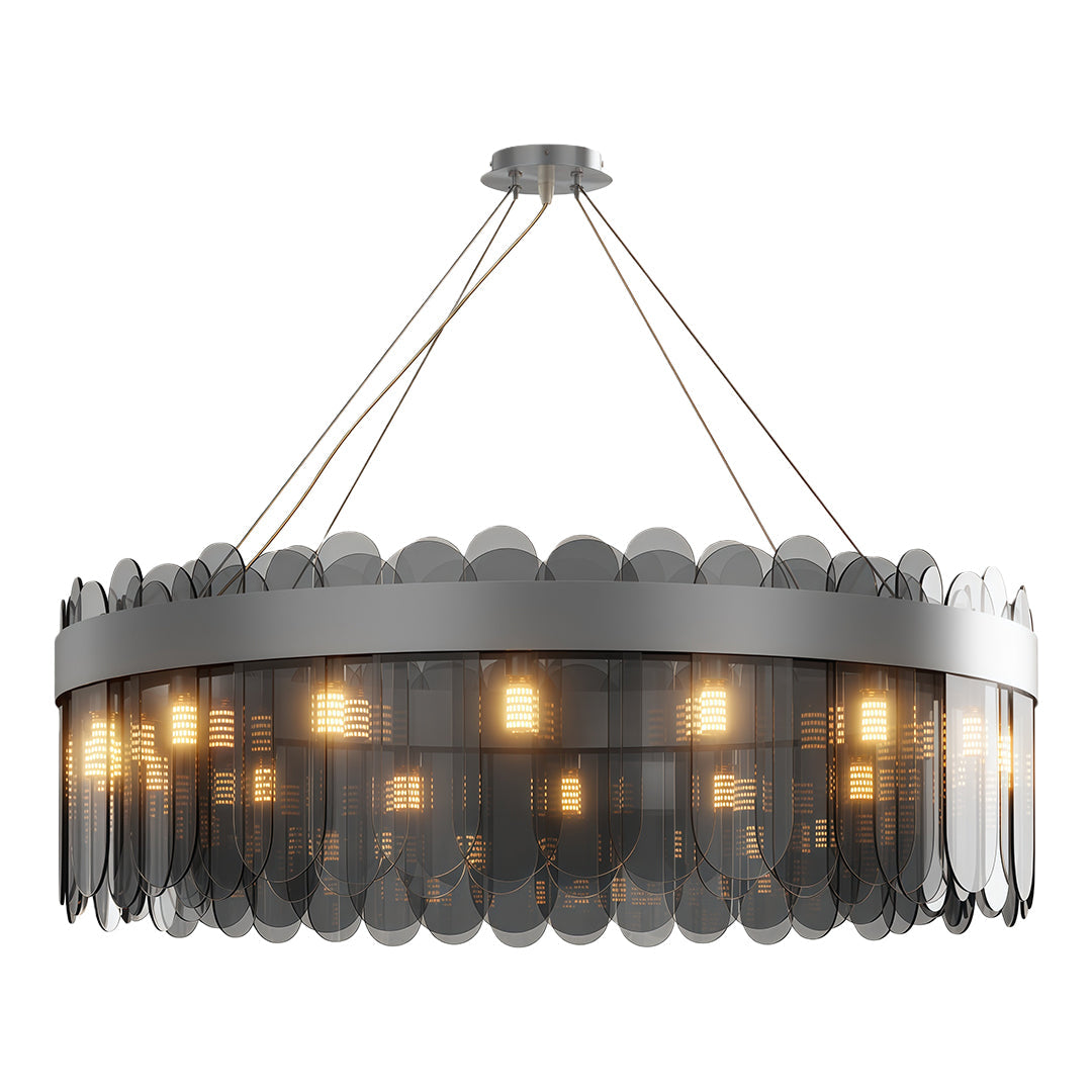 Modern Geometric Chandelier — Solid Copper, Transparent Glass Shade, G9, 4 Sizes, Black / Chrome / Copper