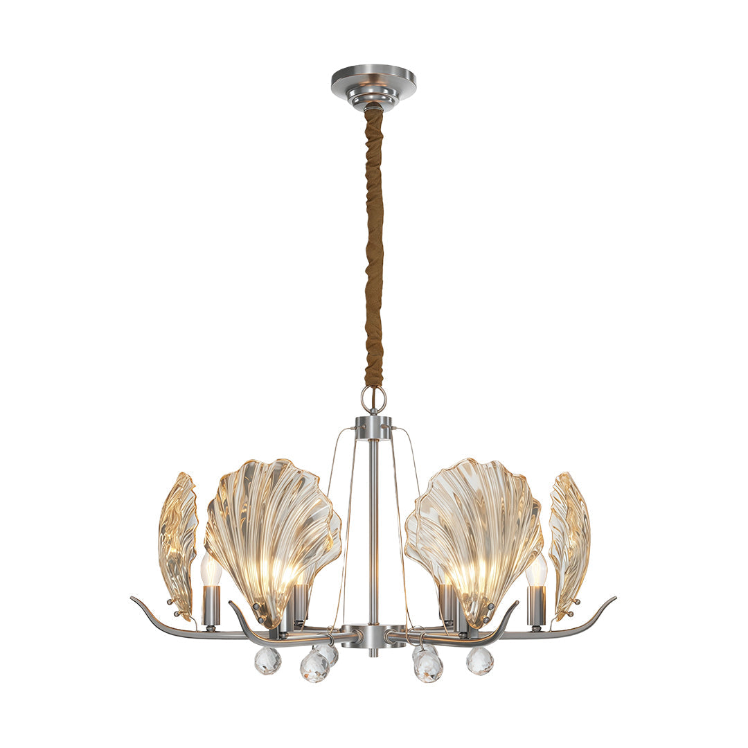 Seashell Glass Chandelier — Full Copper Frame, E14, 3-, 6-, or 8-Light