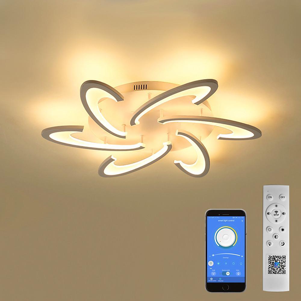 Geometric Flower LED Flush-Mount Ceiling Light — Acrylic & Aluminum, 3-Step Dimming, 3000K–7000K, 3-Light / 6-Light / 12-Light