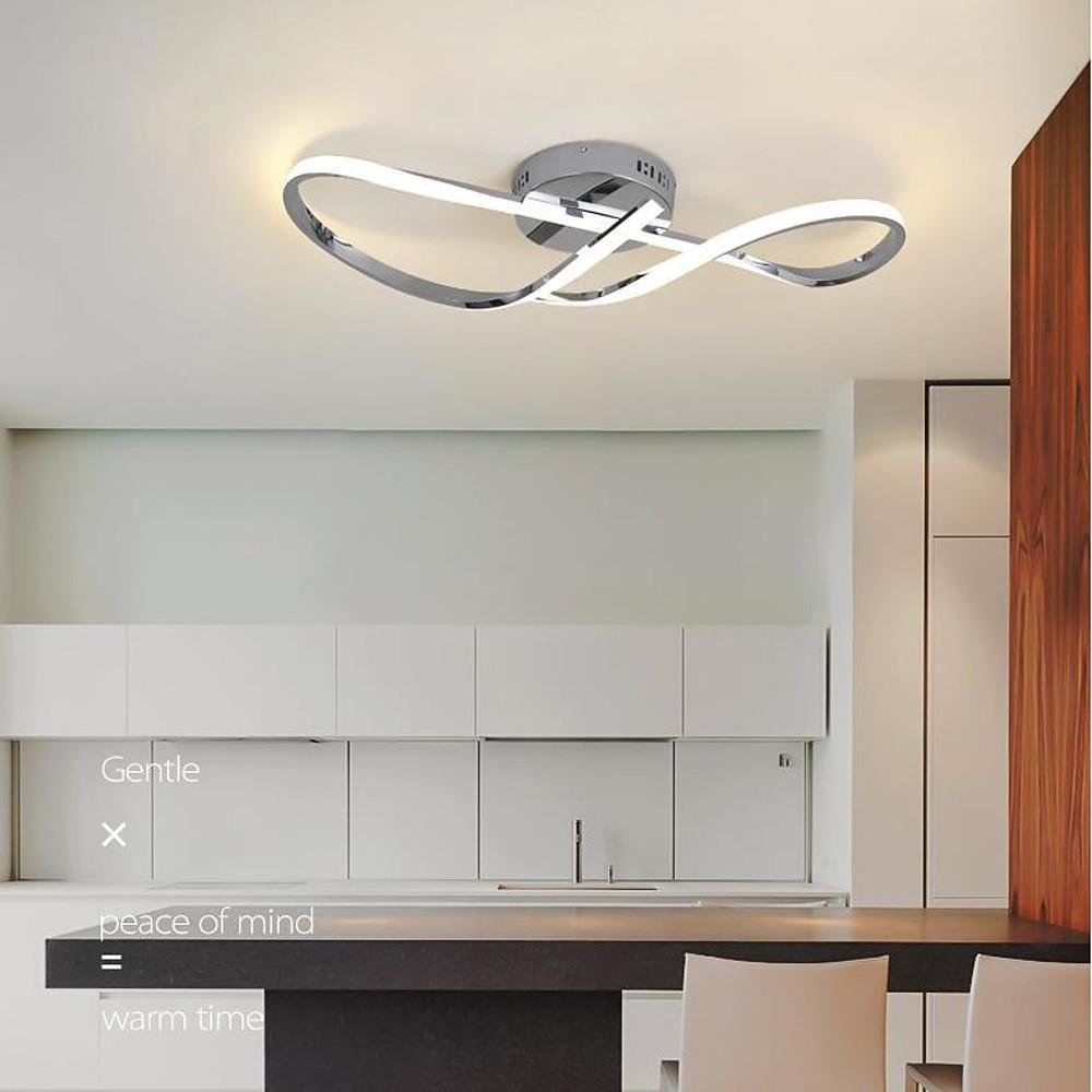 Wavy Linear Semi-Flush Mount Ceiling Light — Electroplated Metal, 27", LED Integrated, Dimmable with Remote