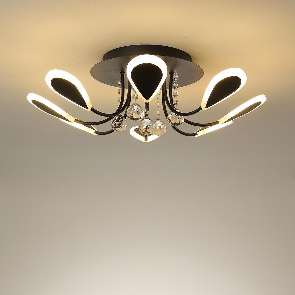 Contemporary 8-Light Crystal Flush Mount — Metal and Acrylic, Integrated LED, Dimmable, 3000K–6000K, 23"