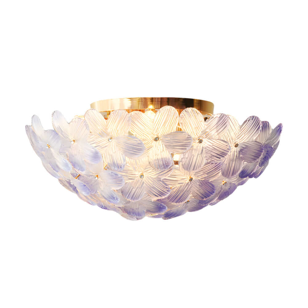 French Petal Glass Semi Flush-Mount — Iron Body, E14, 6-Light or 9-Light, Pink / Blue / Mint Green
