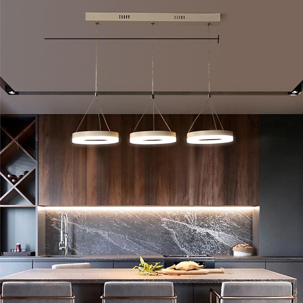 Modern 3-Light Adjustable Ring Pendant Chandelier — Aluminum & Acrylic, LED Dimmable, 24", Remote Control