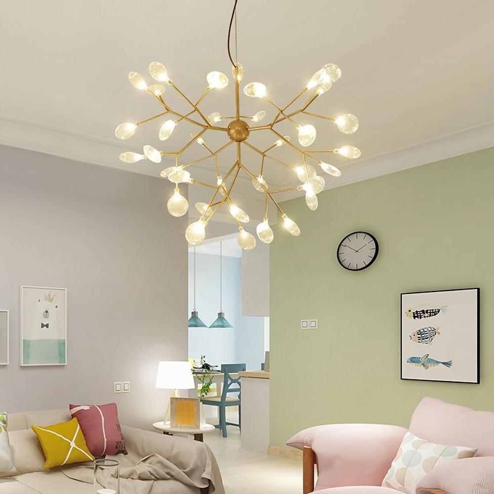 Sputnik Chandelier — Black and Gold Metal, 36-Light LED Cluster, 30" Diameter, 3000K / 6000K