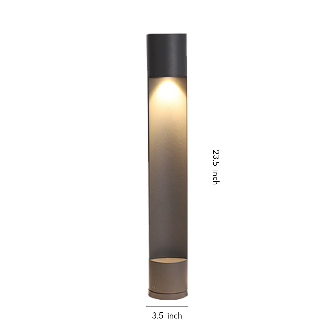 Minimalist Cylindrical Bollard Path Light — Black Die-Cast Aluminum, 12W LED, 3000K, IP65 Weatherproof, 23.5"