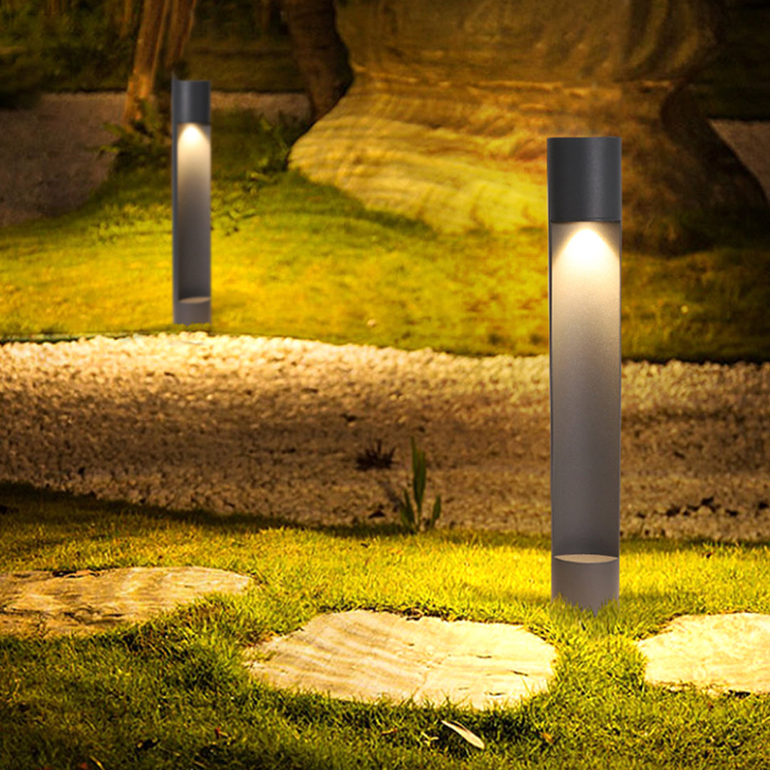 Minimalist Cylindrical Bollard Path Light — Black Die-Cast Aluminum, 12W LED, 3000K, IP65 Weatherproof, 23.5"