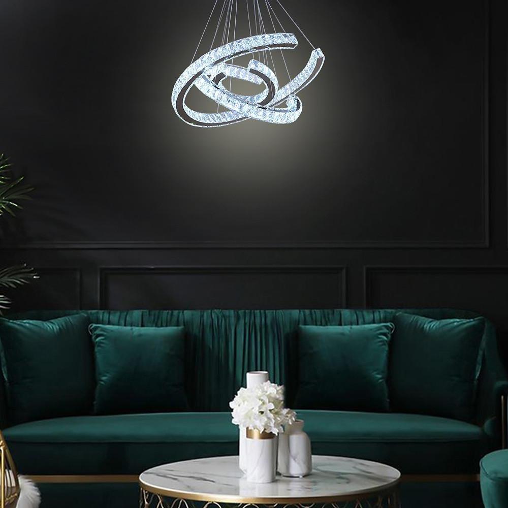 Crystal Wave Chandelier — Stainless Steel, 3-Light LED, 24" Wide, Adjustable 39" Cord