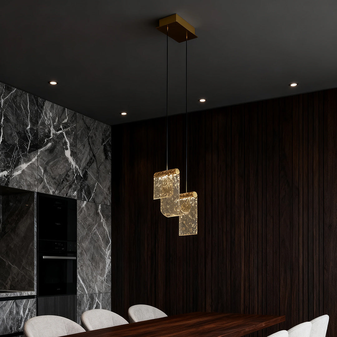 Minimalist Gold Multi-Light Pendant — Amber Glass, 9W LED Warm White, Adjustable Chain