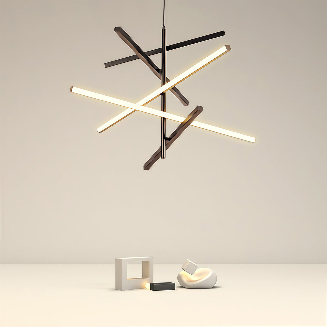 Adjustable Iron Linear Chandelier — Black or White, 3-Light or 5-Light, 25W/50W LED, Three-Color Dimming, Silicone Shade