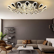 Modern Flush Mount Ceiling Light with Dimmable LED and Flower-Shaped Crystal Design