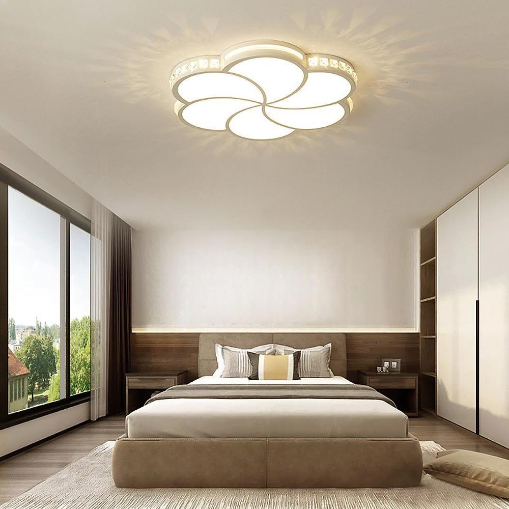 Flower Crystal LED Flush-Mount Ceiling Light — White Metal, 20" Diameter, Dimmable 3000K–6000K