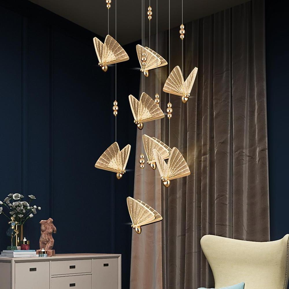 Coastal Butterfly-Shaped Mini Pendant — Metal and Acrylic, LED, 1- to 8-Light, 3000K / 6000K, 47" Adjustable Cord