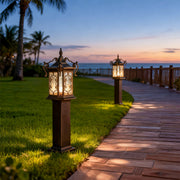 Vintage Outdoor Landscape Post Light — Coffee Aluminum with Glass Shade, E27, IP65, Two Sizes